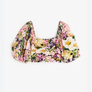 H&M Womens Puff Sleeve Floral Cropped Dainty Feminine Blouse, Size XS